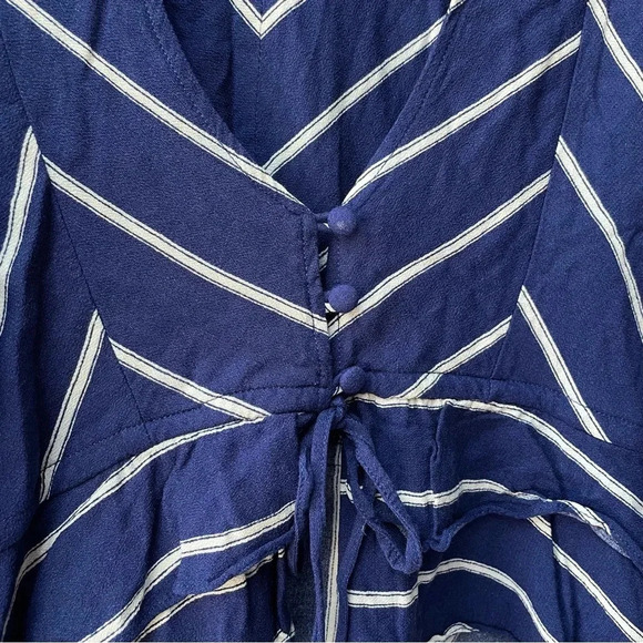 Free People Samifran Ruffle Peplum Cropped Top Blue White Stripes Size S - Picture 7 of 8